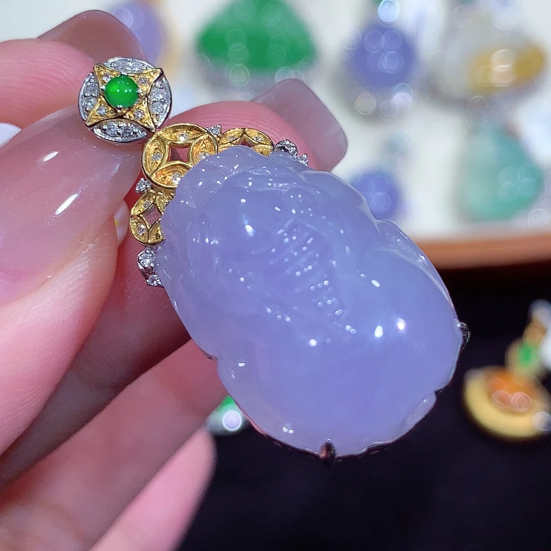 翡翠18K金镶嵌吊坠(不含链)