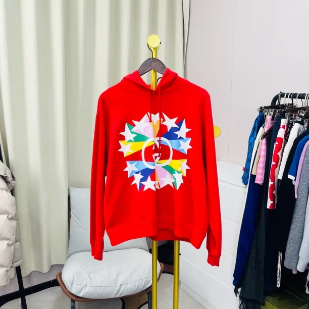 99新 GUCCI/古驰 红色新款星星帽衫 M码