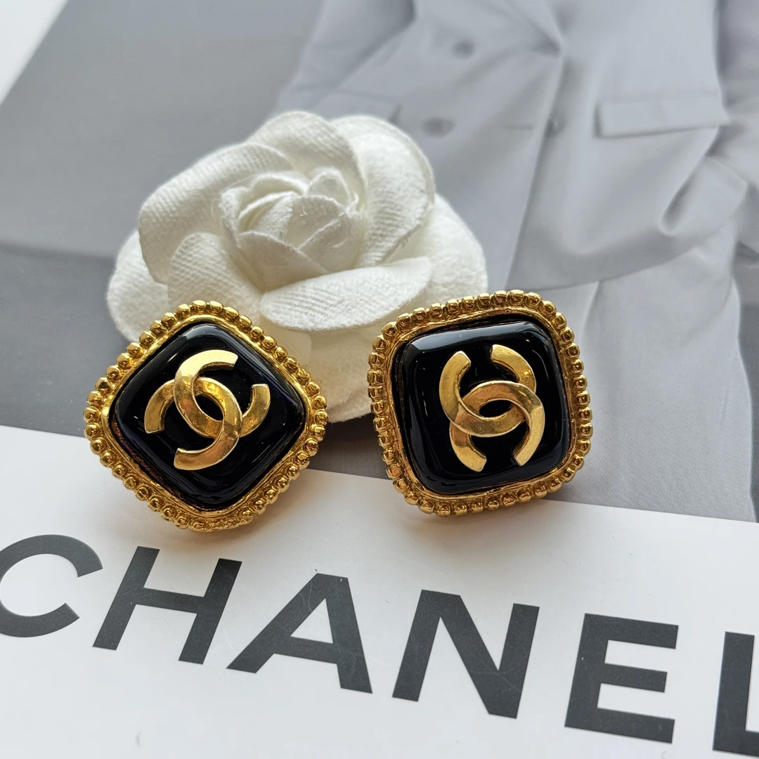 95新 Chanel/香奈儿 香奈儿方形藤蔓蓝琉璃耳夹
