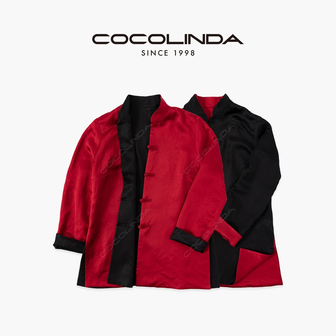 COCOLINDA | 新中式【手工盘扣】丝麻喜庆红低调奢黑 衬衫C3765
