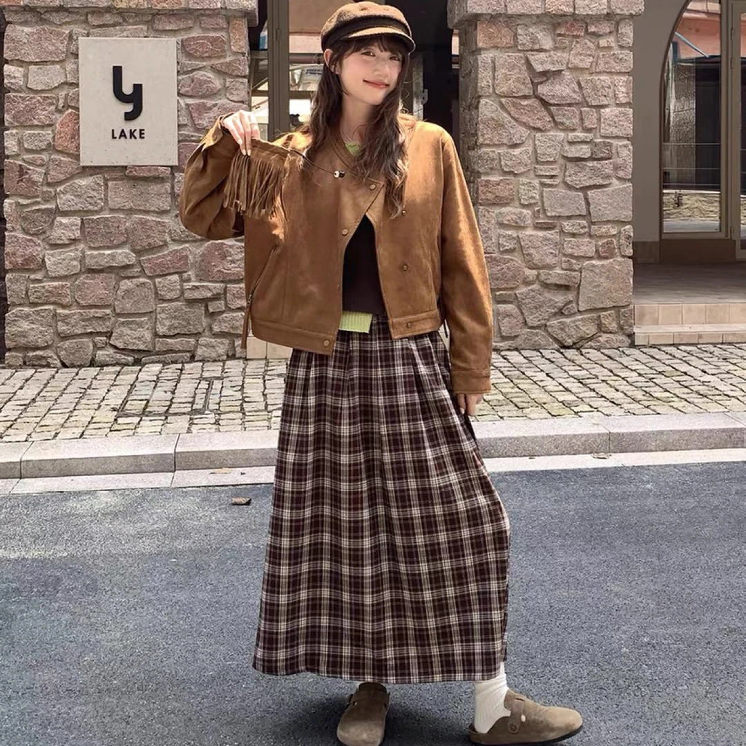 秋装新款鹿皮绒短款搭配流苏包包两件套外套