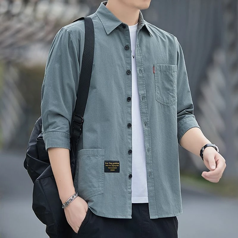 【总裁同款】男士高档免烫七分袖衬衫中袖薄款外套上衣宽松-SM