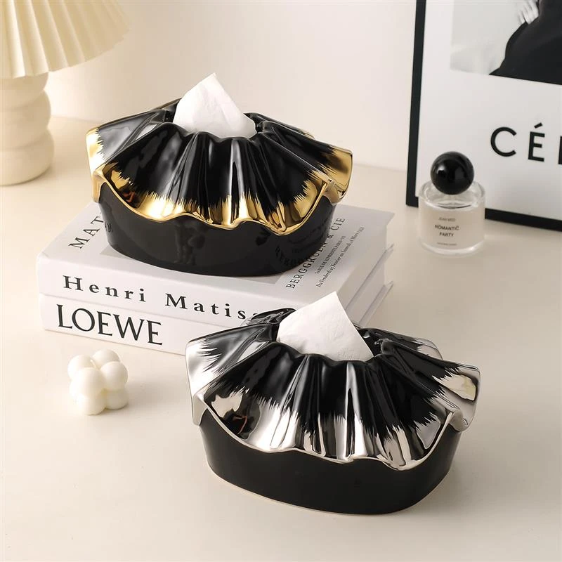 花边纸巾盒陶瓷客厅高档轻奢抽纸盒创意高级家居茶几桌面餐巾纸盒