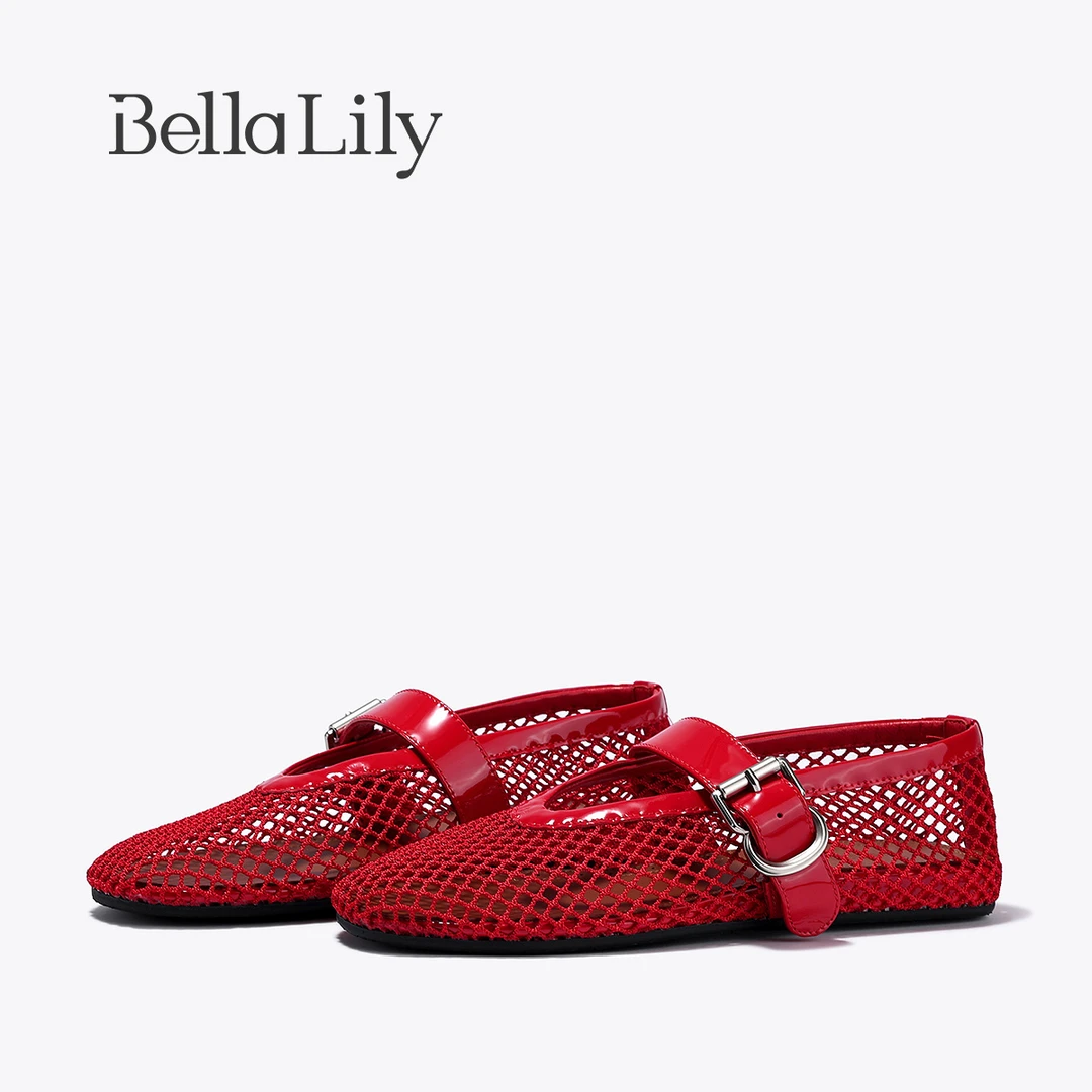 BellaLily2025夏季新款镂空渔网单鞋气质个性玛丽珍鞋小众女鞋潮