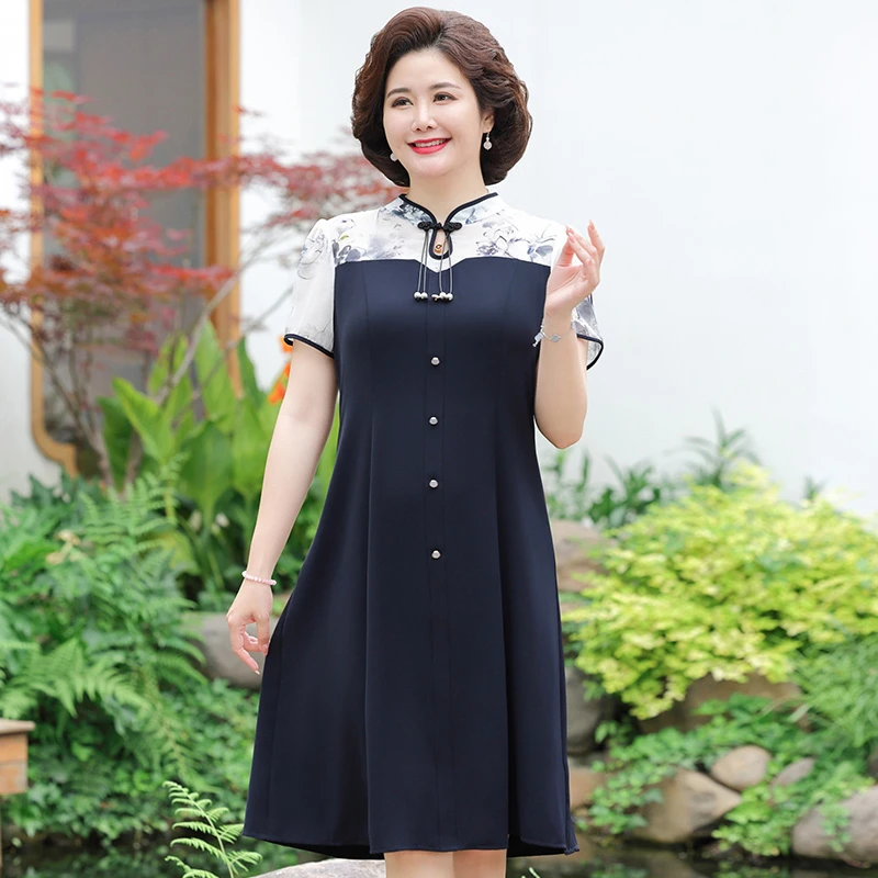中老年人夏装女连衣裙薄款洋气妈妈中长裙5060岁老人奶奶太太裙子