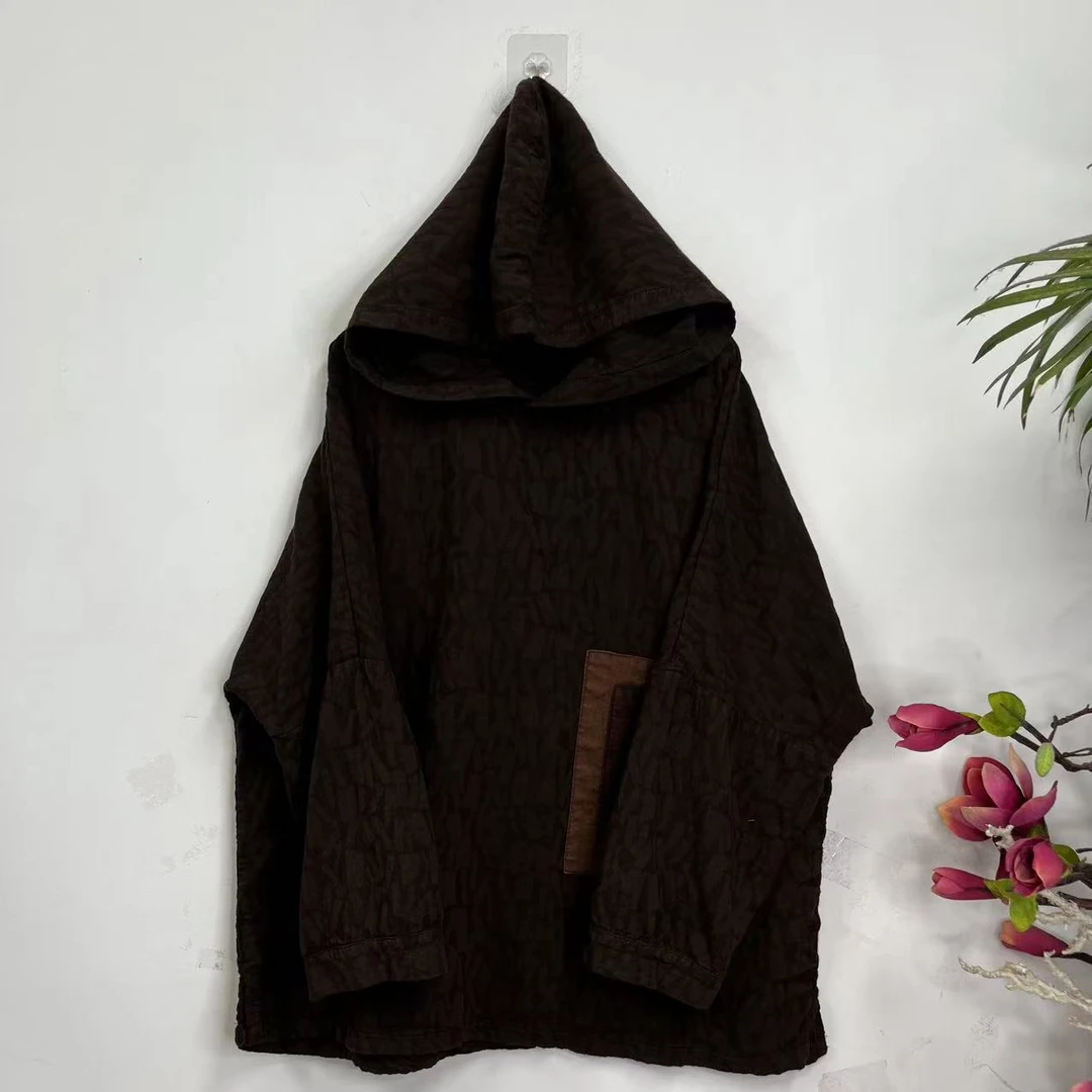 花璟原创设计复古炒色提花贴布连帽上衣（衣长70胸围145）