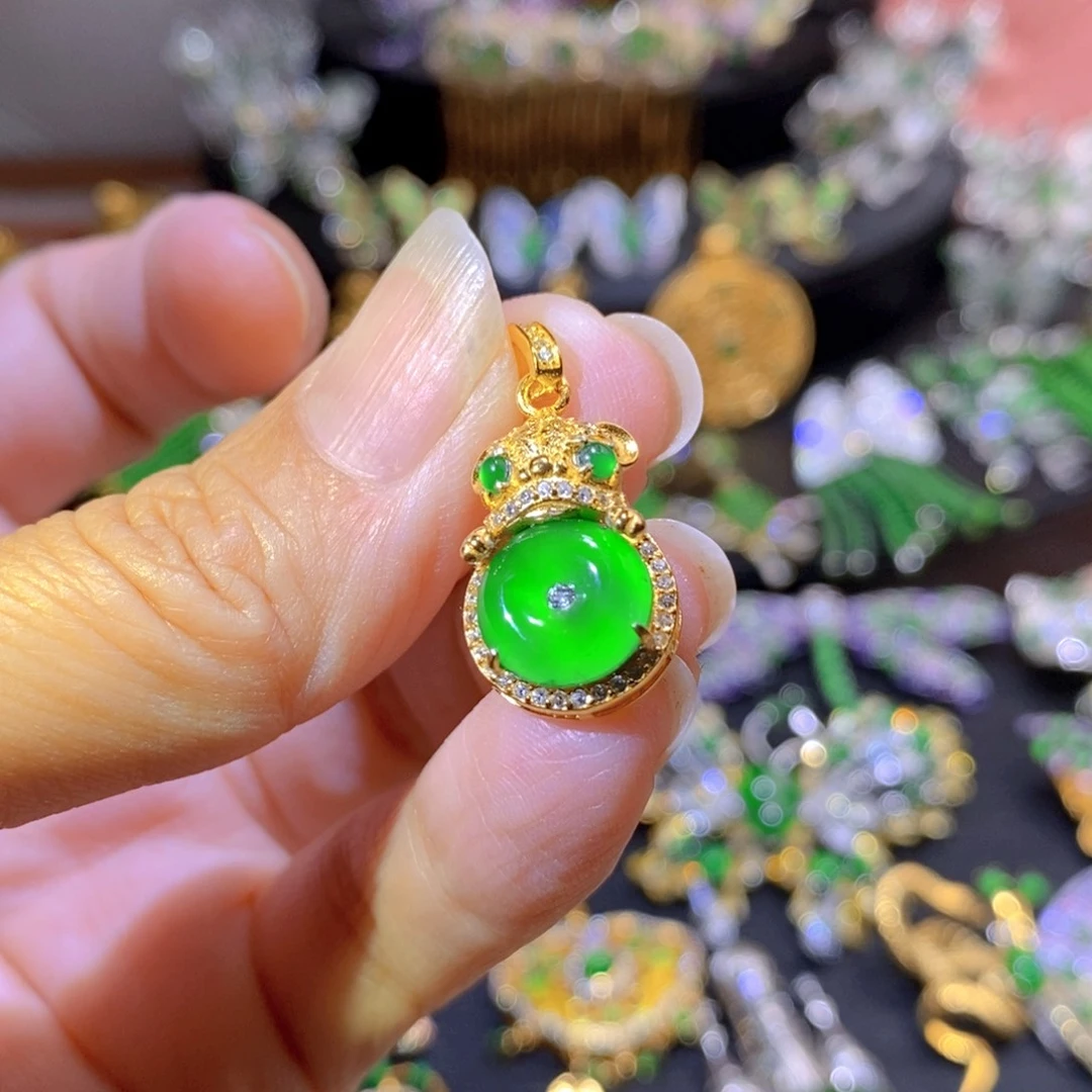 吊坠(不含链)银S925镶嵌翡翠