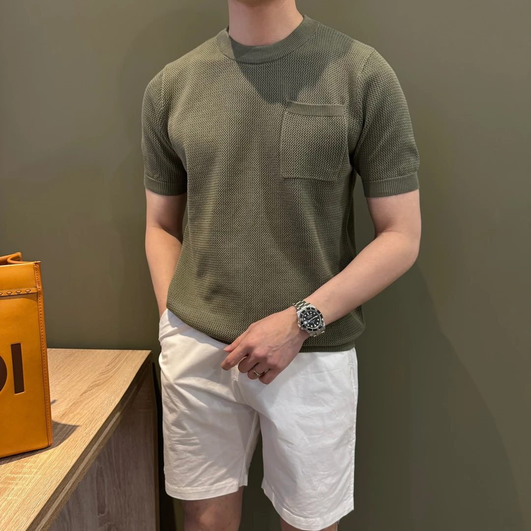 WUSHE物社【镂空透气】夏季男士休闲短袖针织衫冰爽凉感简约半袖T恤