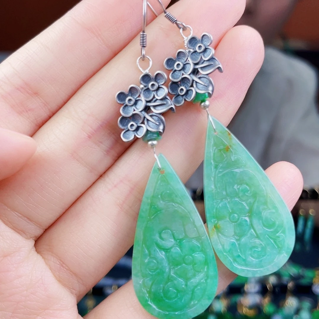 翡翠银S925镶嵌耳饰