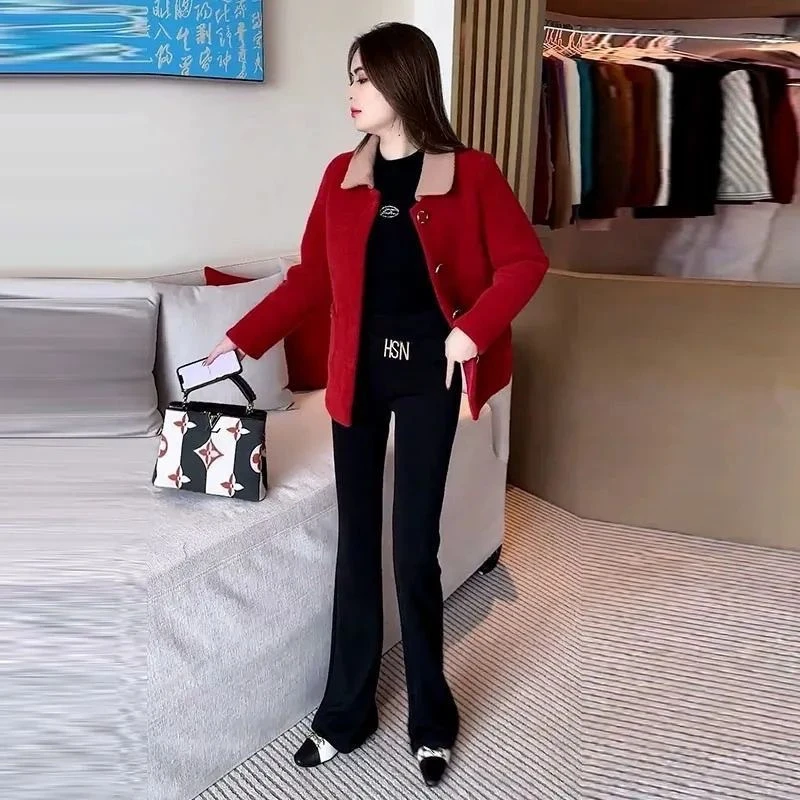 方领加绒加厚妈妈秋装女外套高档短款网红卫衣40岁50秋冬中年保暖