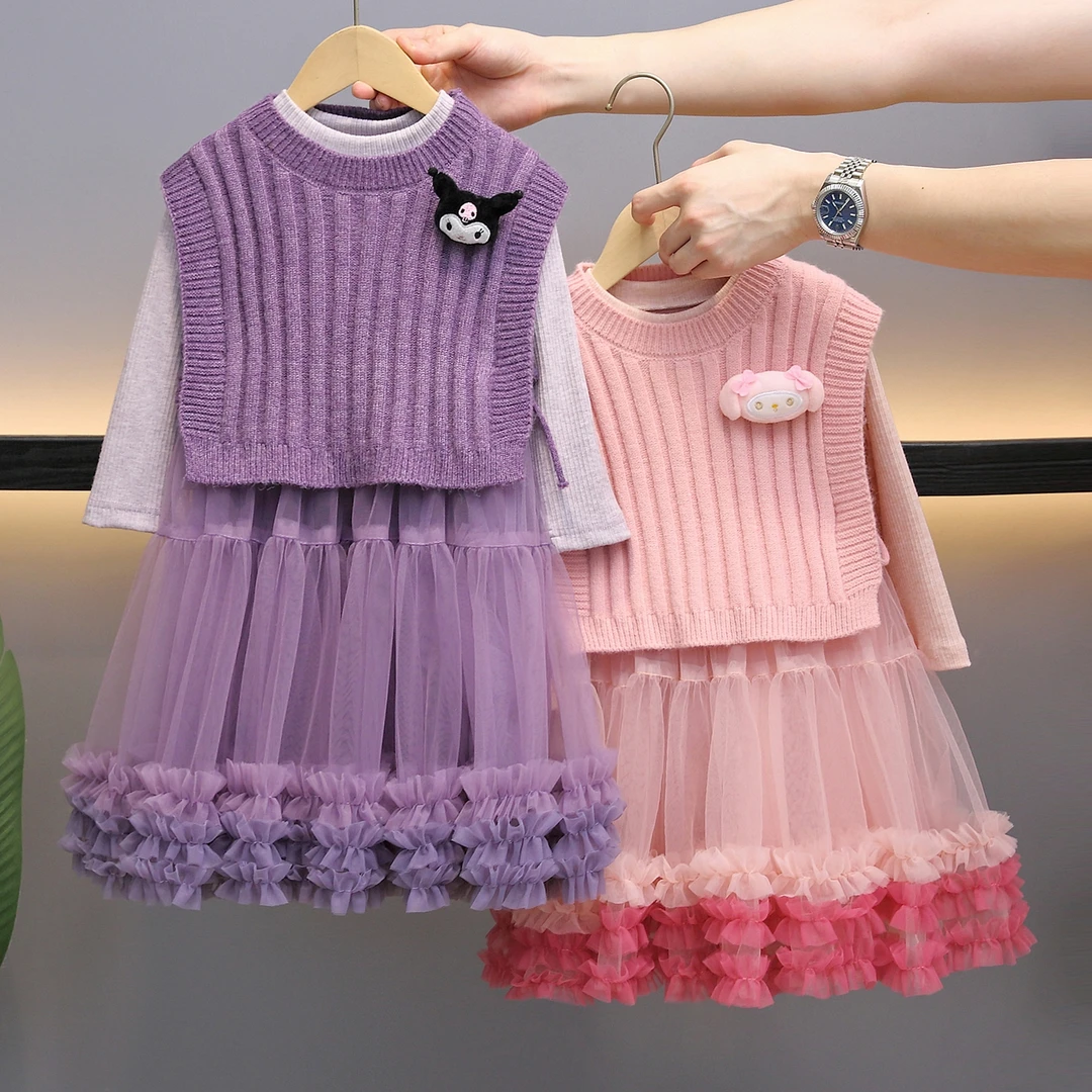 儿童春秋季新款针织马甲毛衣2025女小童连衣裙套装女宝宝秋装外穿