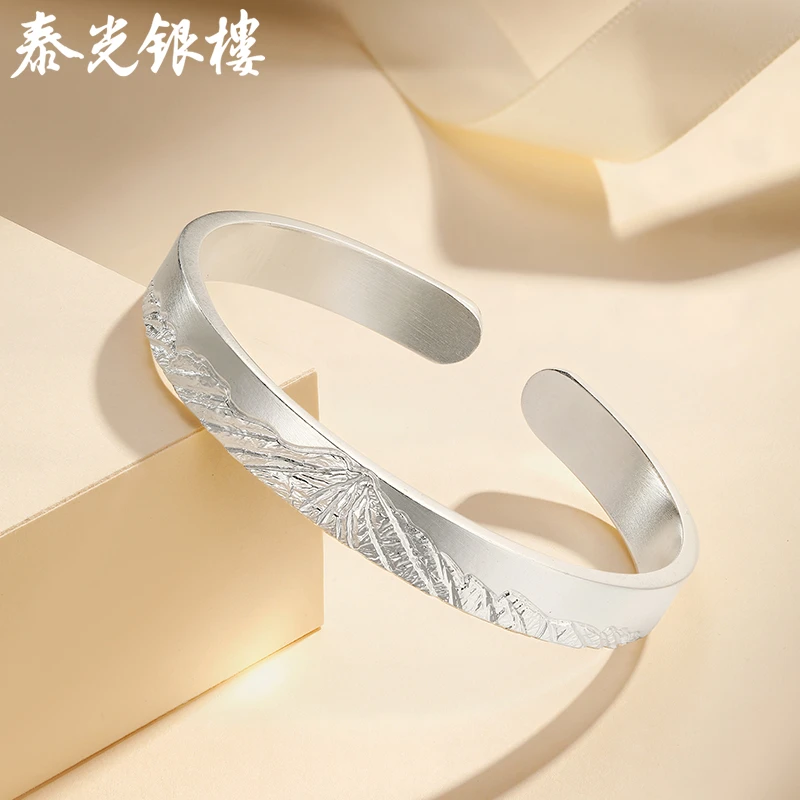泰光银楼足银海誓山盟手镯子新款古法纯银素圈送女友礼物