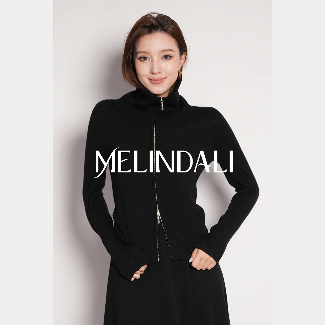 Melinda Li【不费力精致】纸片人双头拉链绵羊毛醋酸针织开衫半裙