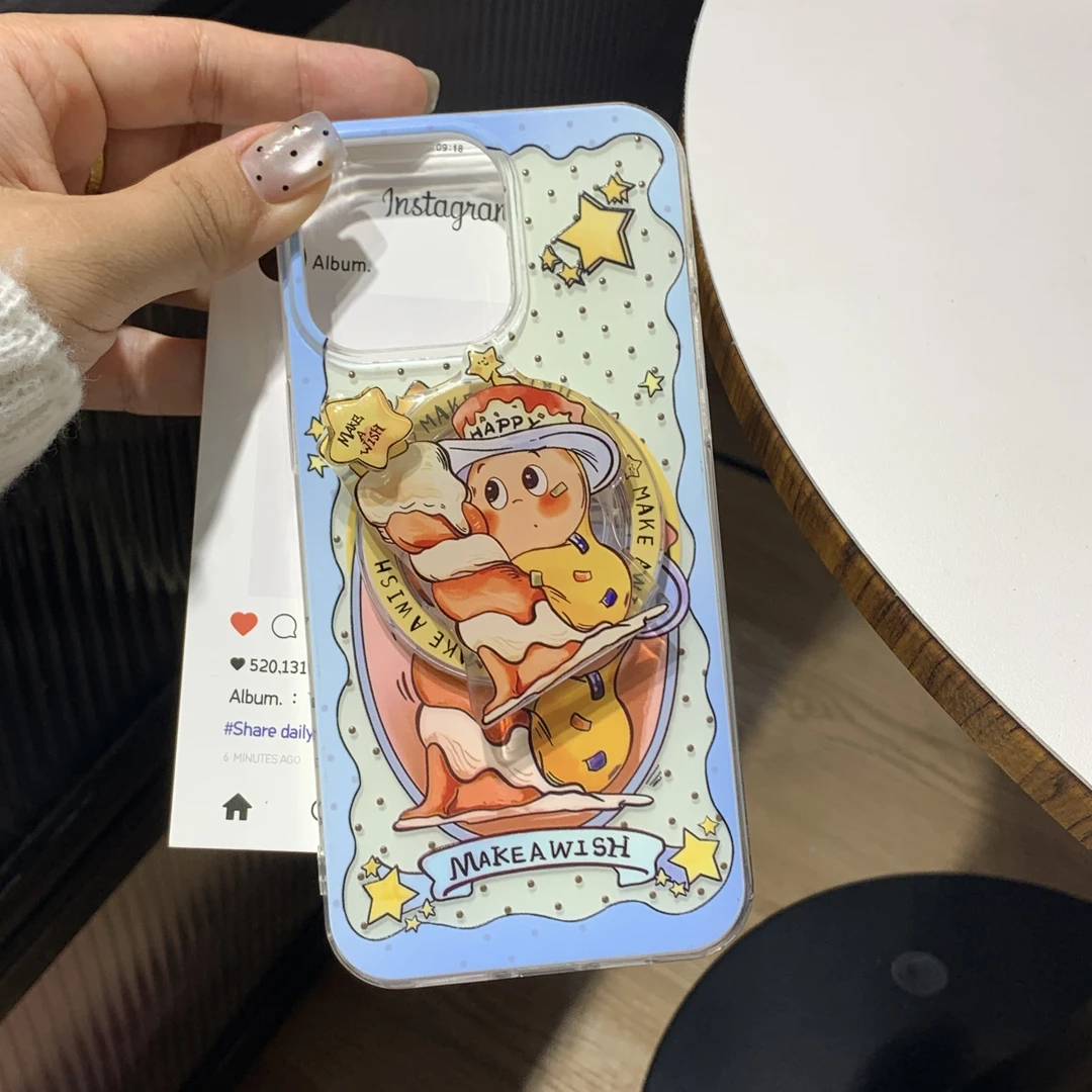蜡烛可爱星星人旋转磁吸支架适用苹果华为/小米/oppo/手机壳
