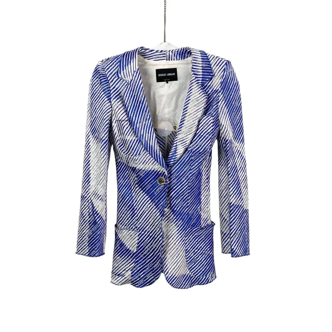 99新 GIORGIO ARMANI/阿玛尼  pp四九四 粘胶纤维 拼色条纹外套38