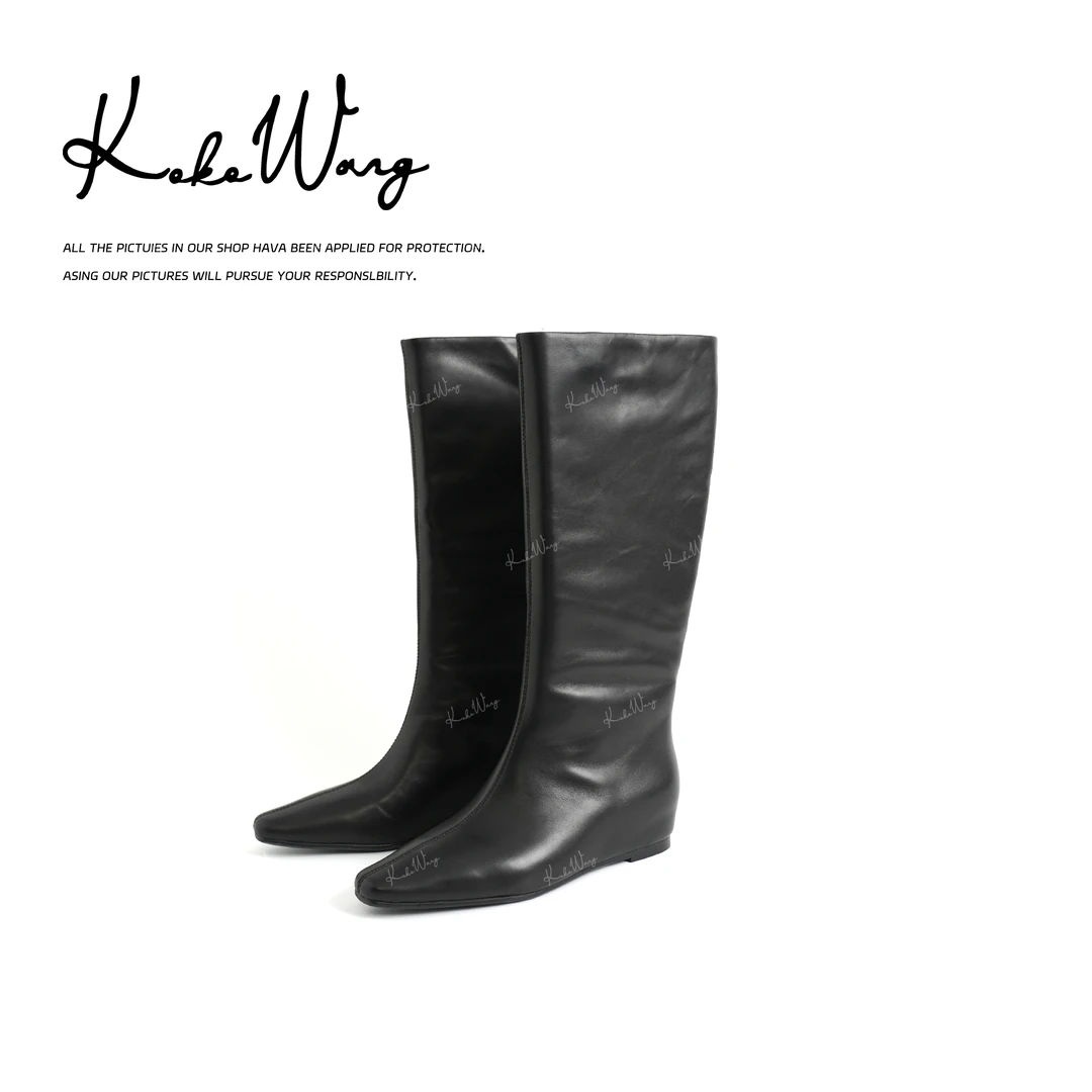 KOKO WANG秋冬新款纯色内增高时尚高级舒适百搭长筒靴X1705G24X02
