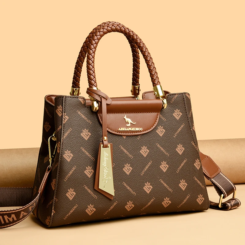 米琦袋鼠手提包2025新款中年妈妈包斜挎包女印花时尚女士包单肩包