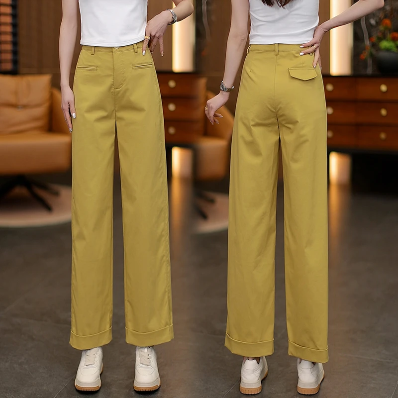 天丝棉阔腿裤女夏季薄款2025年新款高腰卷边垂感小个子九分云朵裤