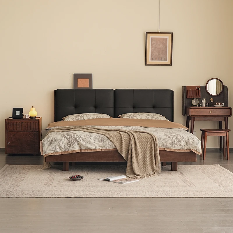 苏作集北美黑胡桃木北欧实木绅士软包床家用卧室家具1.8米双人床