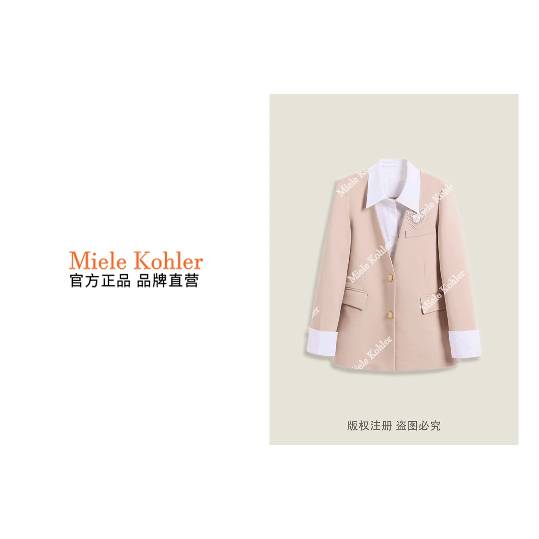 夏季最新款修身简约假两件西装外套女款MKKQ87244【澳门小源同款】