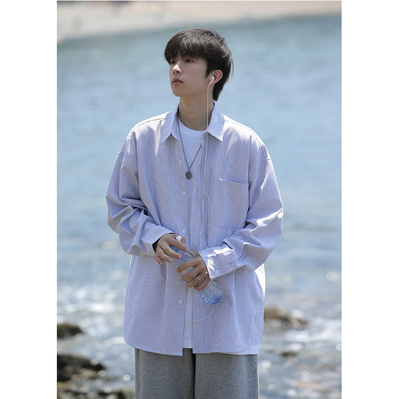 男装格子长袖衬衫男春秋新款美式潮牌宽松大码青少年休闲衬衣外套