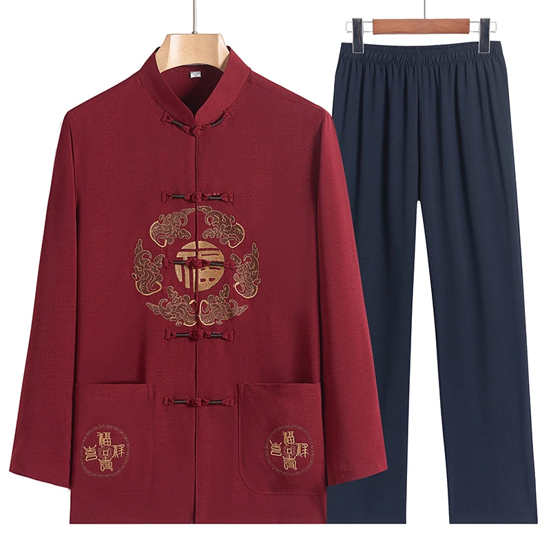 70-80岁老年人长袖套装春装中国风爸爸妈妈情侣唐装生日大寿服