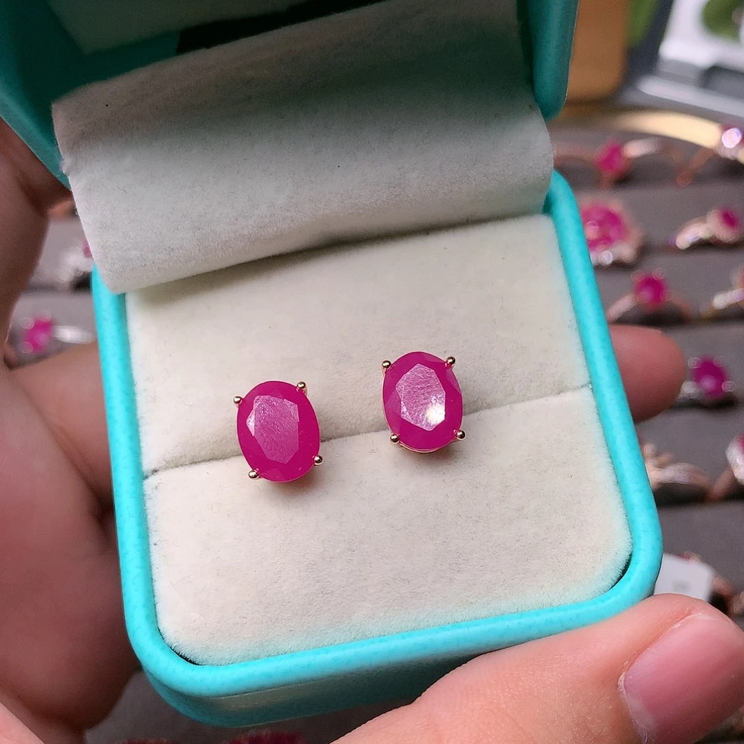 红宝石耳饰银S925镶嵌用****2