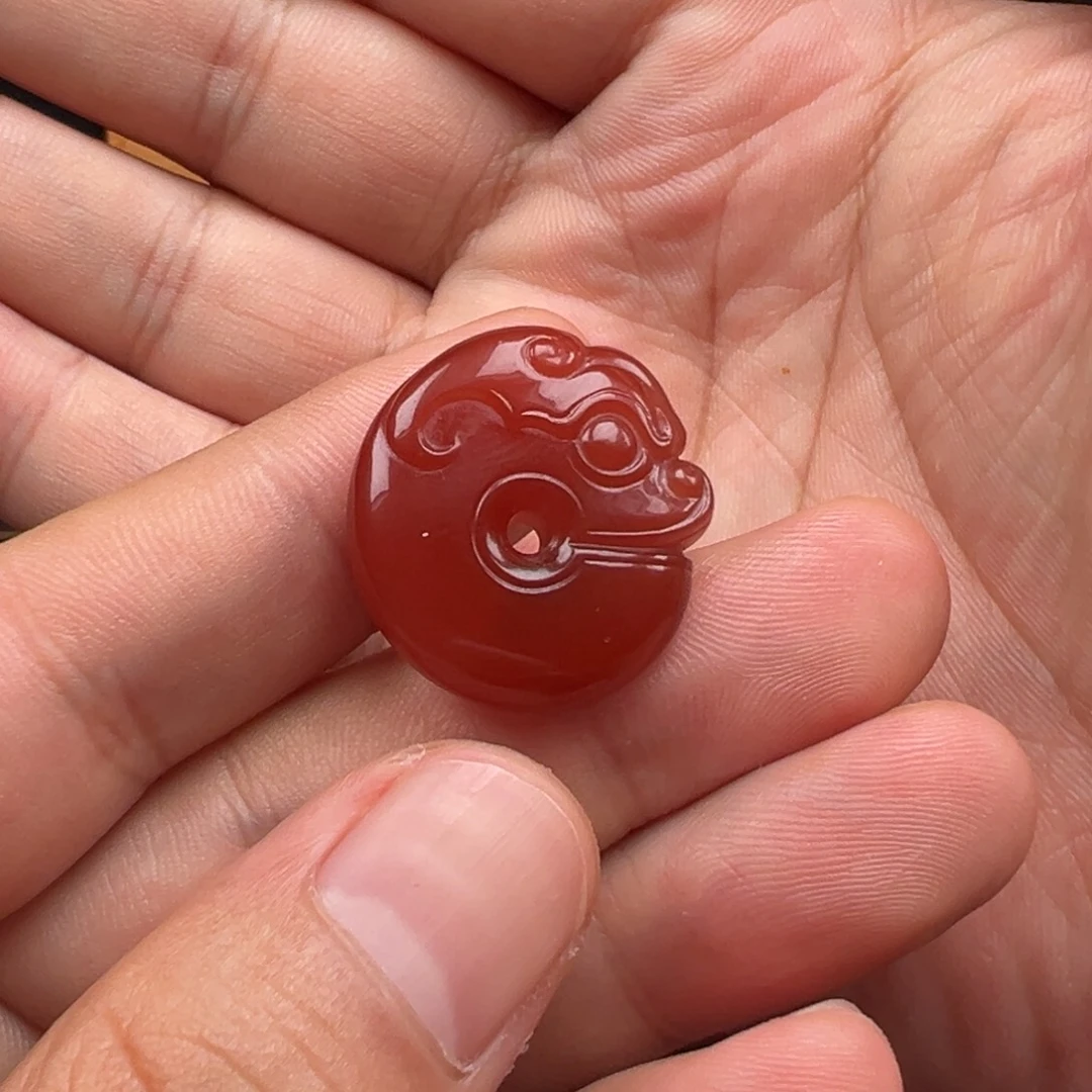 南红玛瑙未镶嵌玉竹龙平安扣吊坠