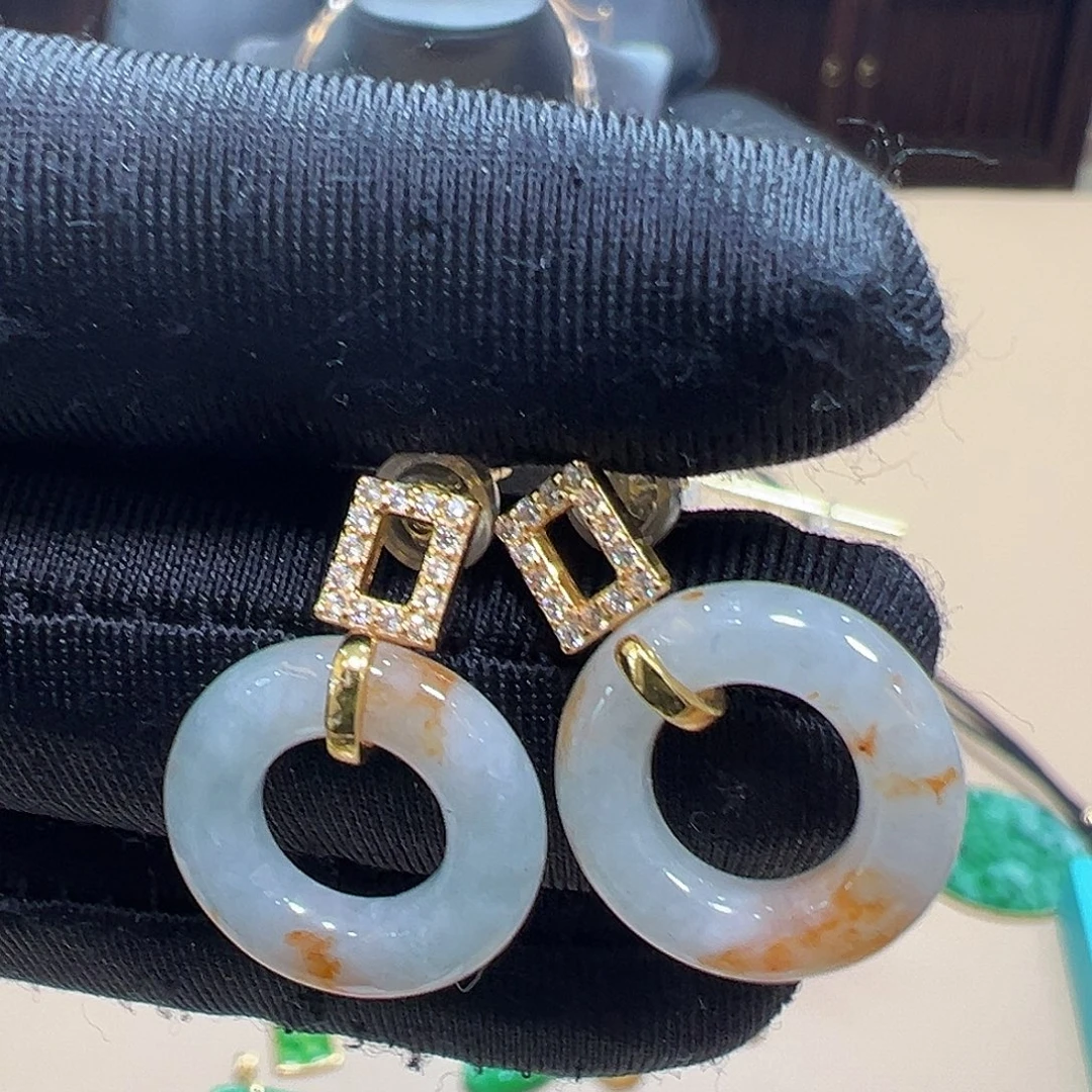 翡翠银S925镶嵌耳饰耳钉