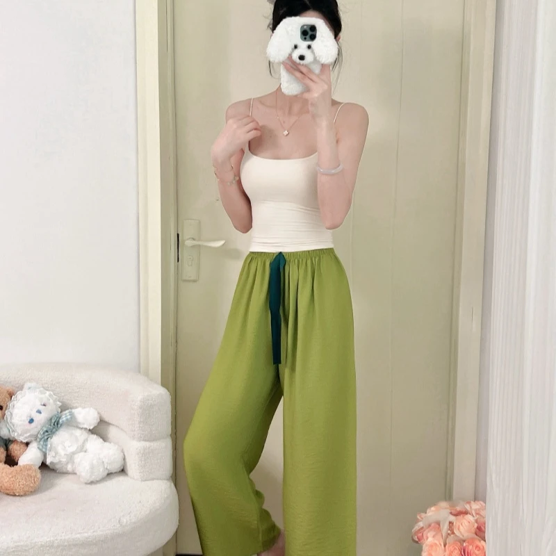 2025年新款棉绸遛弯女神裤大码夏季薄款宽松居家裤外穿裤纯色