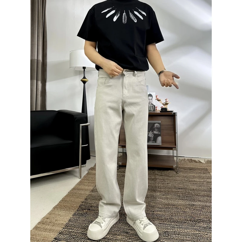 2025夏季男裤新款巴黎灰直筒牛仔裤时尚YKK裤链简约百搭弹力长裤