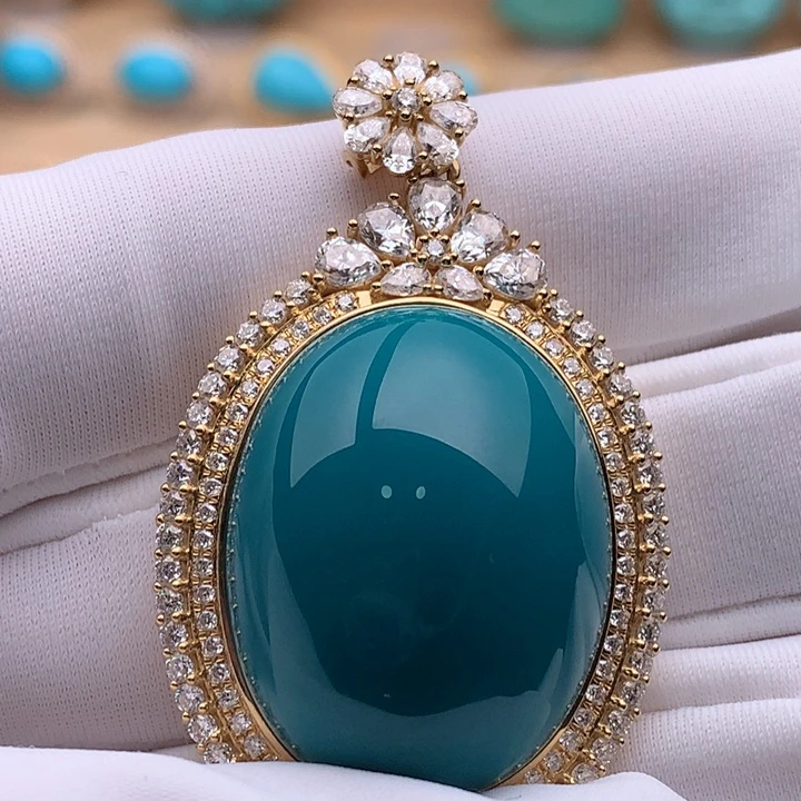 绿松石18K金镶嵌珠宝奇石