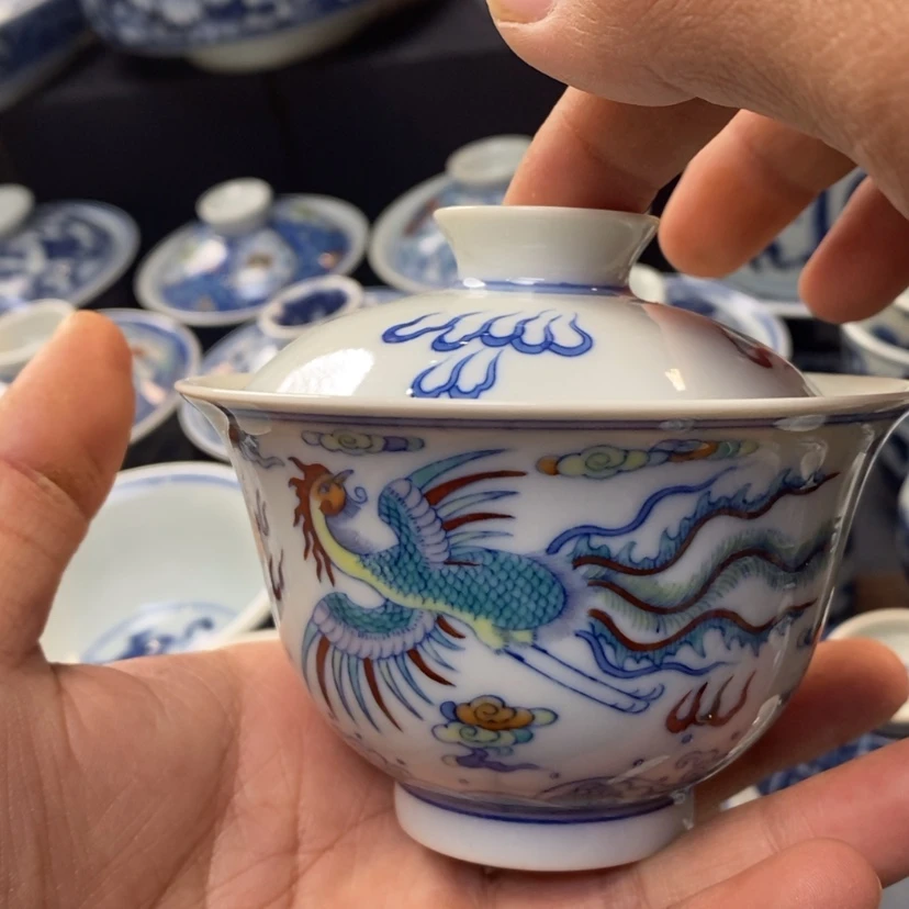 【闪购商品】景德镇青花斗彩盖碗