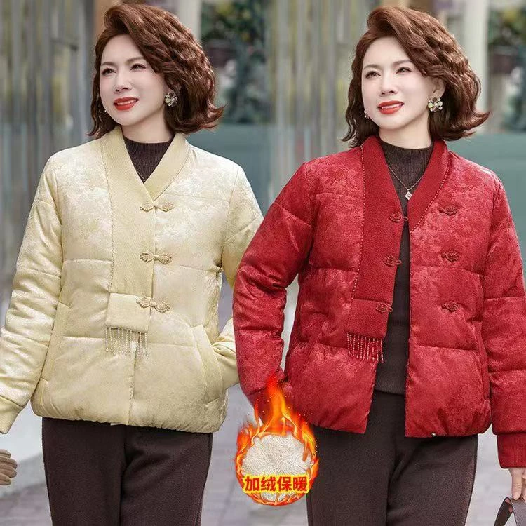 时尚国风棉服加厚短款中老年女装盘扣冬季妈妈款保暖棉服