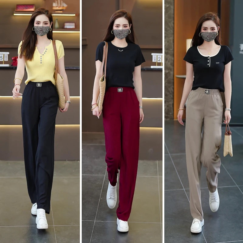 夏季凉快透气直筒裤女2025新款高腰显瘦肌理感薄款垂坠宽松休闲裤