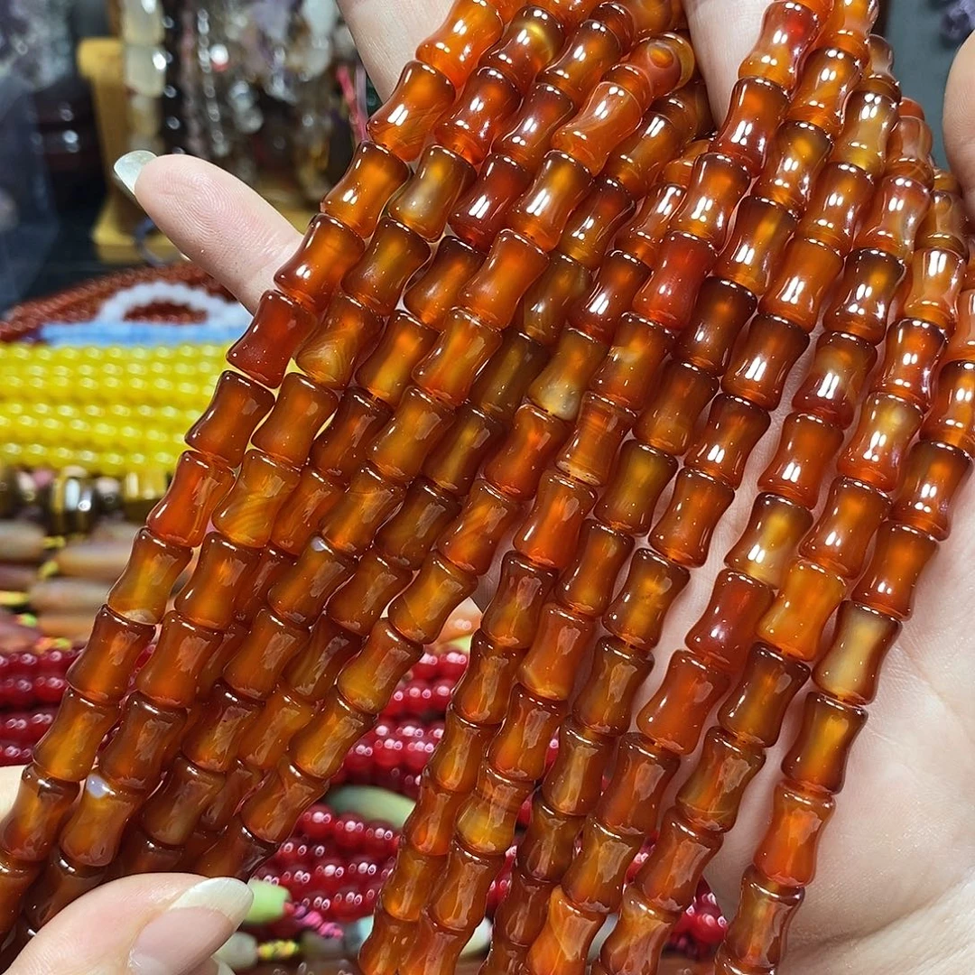 玛瑙/玉髓未镶嵌珠宝半成品红玛瑙竹节一条卡8*12mm