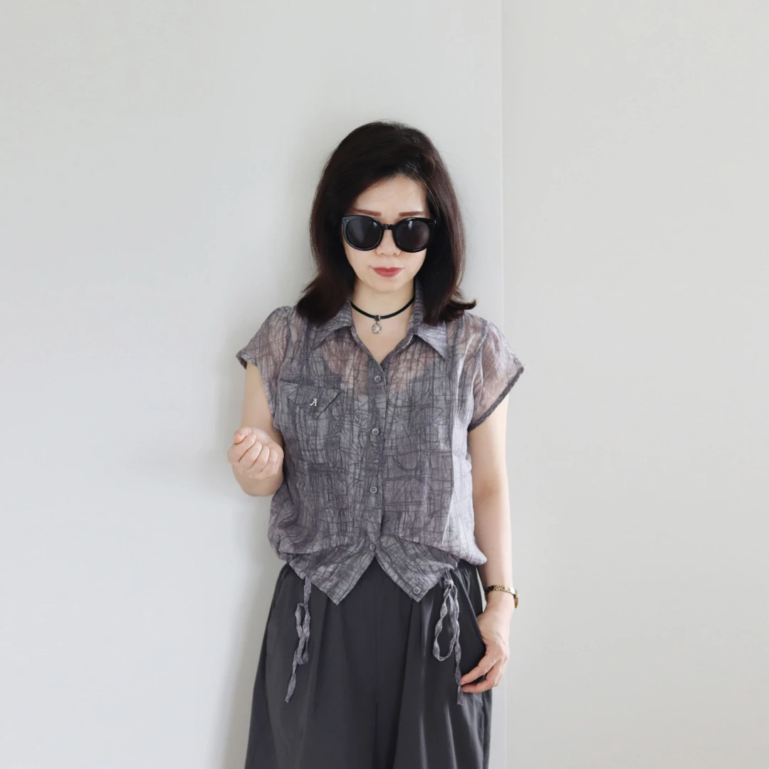 2025夏季新款防晒POLO领宽松型短款莱赛尔衬衫半透气质百搭女上衣