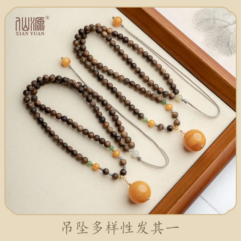 沉香莺歌绿奇楠沉香5mm+蜜蜡锁骨链项链（多样性发其一）