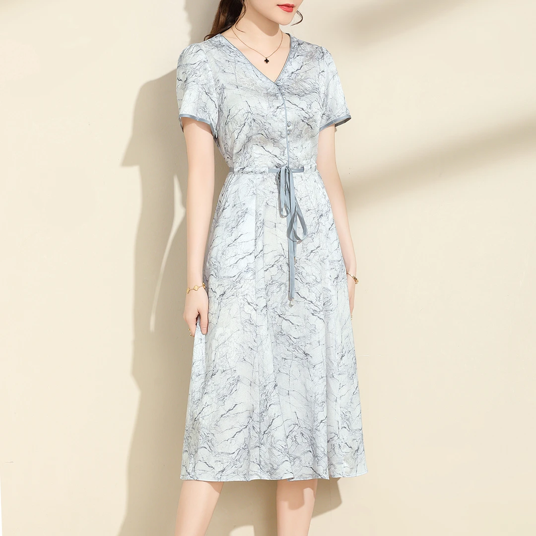 年轻妈妈夏装连衣裙法式雪纺收腰2025夏季新款碎花中长裙显瘦高端