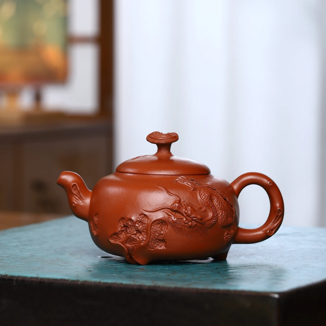 原创设计，隐龙供春壶，200cc，原矿朱泥，工艺美术师手工制作