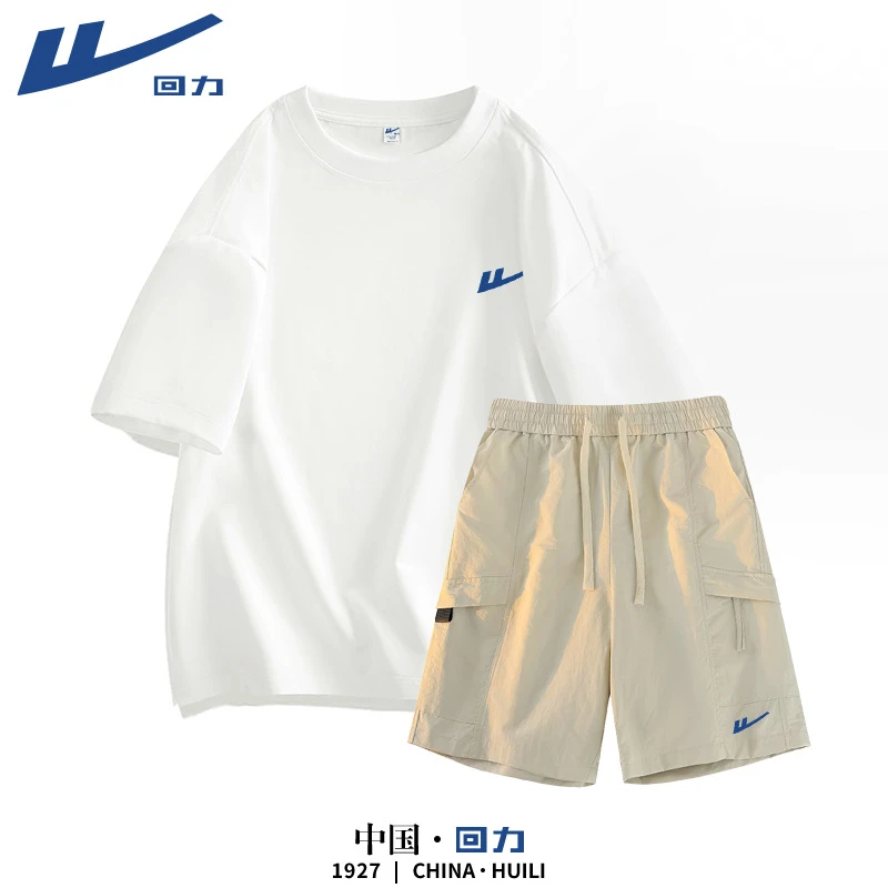 回力休闲运动套装男夏季纯棉重磅短袖工装短裤2025新款情侣两件套