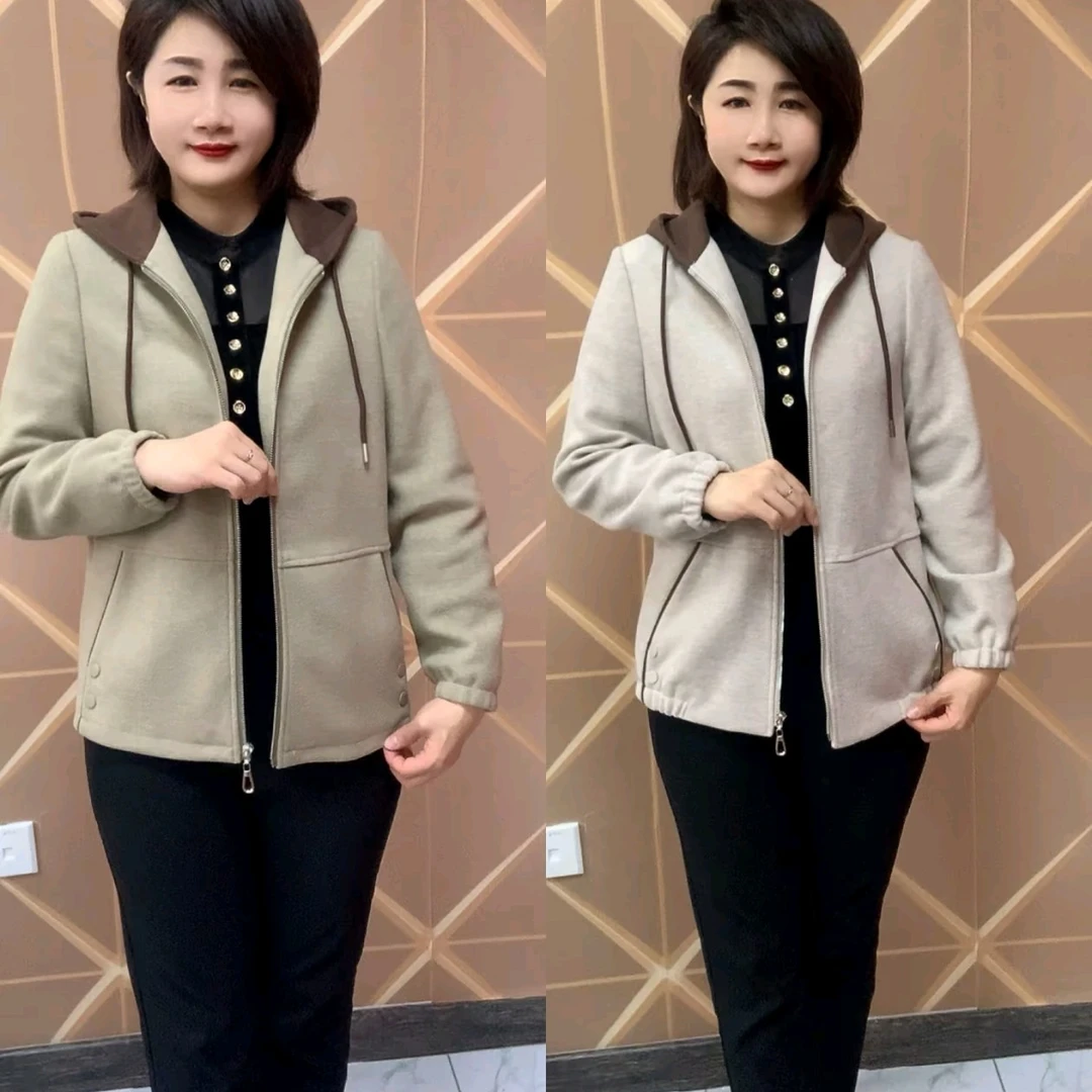 1-15短款外套女春秋时尚洋气短款连帽外套休闲百搭+俩款式+方扣款