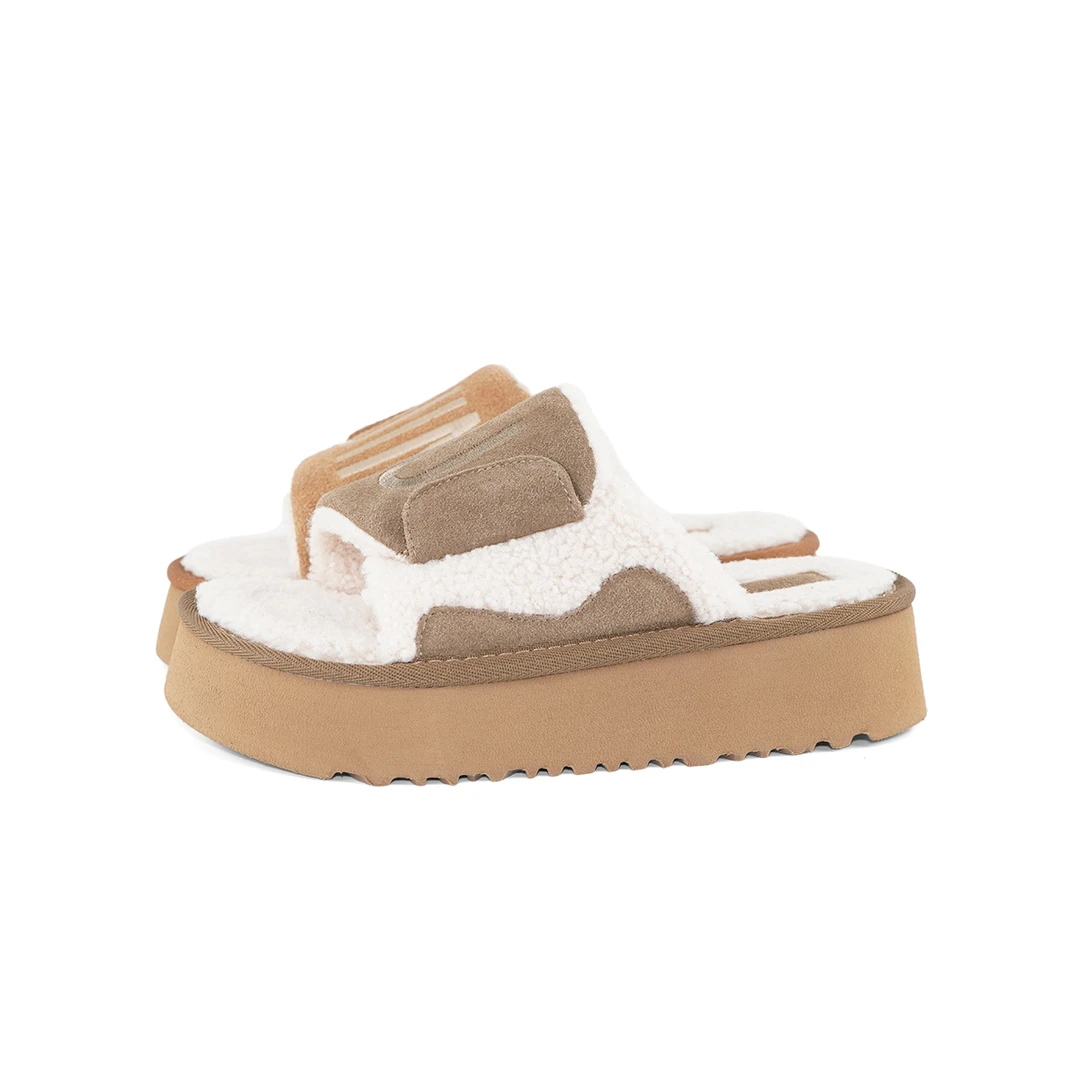 【广州唯品】保暖厚底增高小个子一字拖外穿毛毛鞋D10-2526A