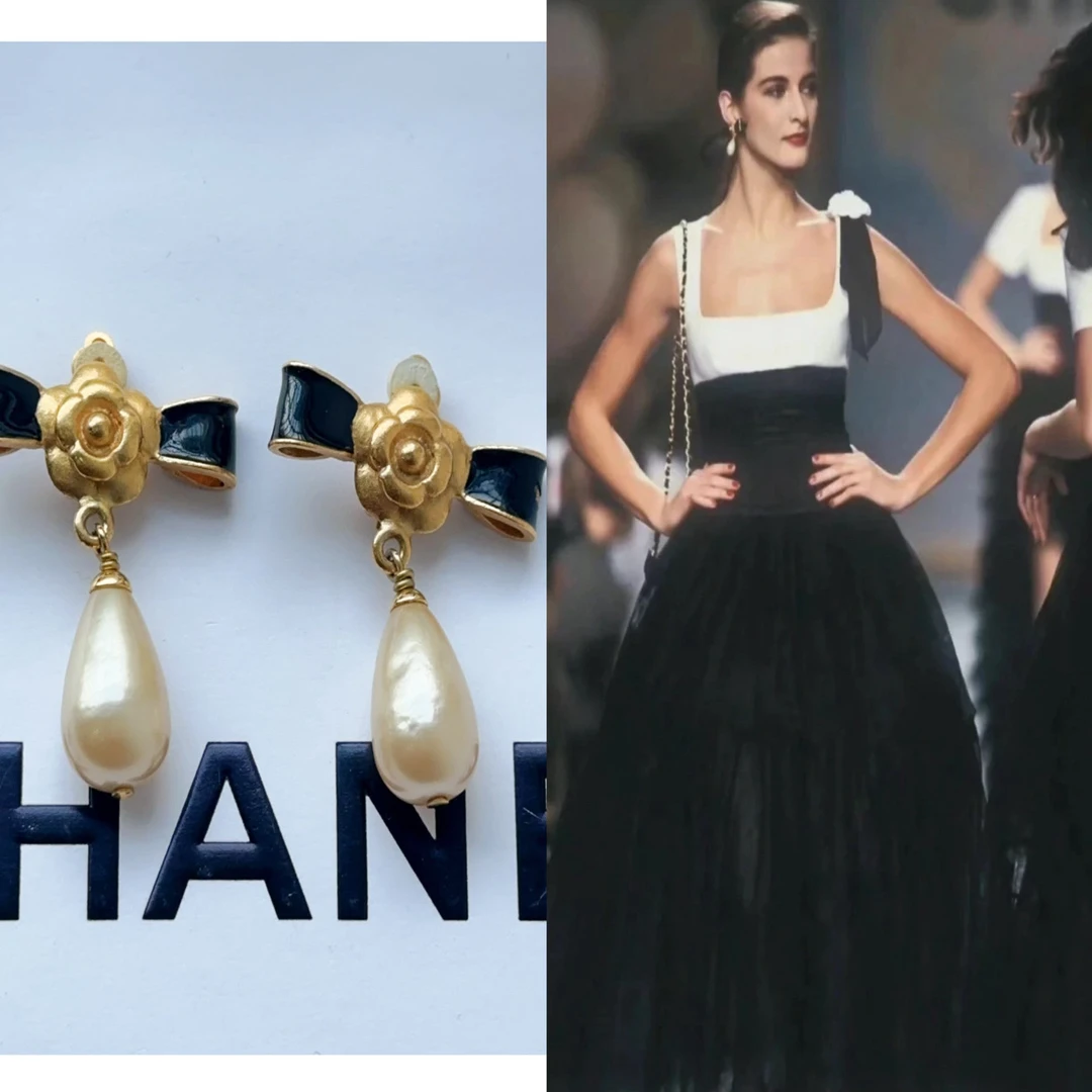 95新 Chanel/香奈儿 Chanel vintage香奈儿中古山茶花珍珠耳夹