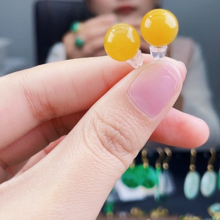 翡翠耳饰银S925镶嵌饰品