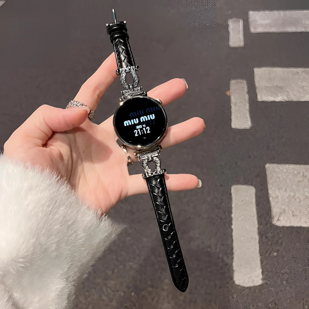 适用华为轻奢镶钻马蹄扣真皮手表表带GT3GT4gt5prowatch3watch4女