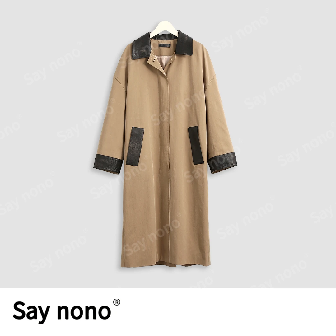 懒猫nono│Saynono 重工廓形拼领中长款风衣外套/LQ24296