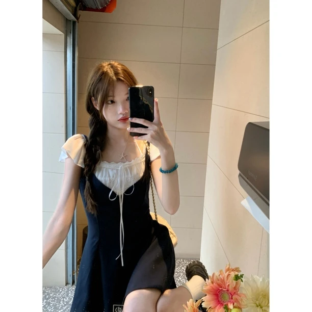 【漂亮姐姐】法式气质吊带裙高级感小众a字短款连衣裙