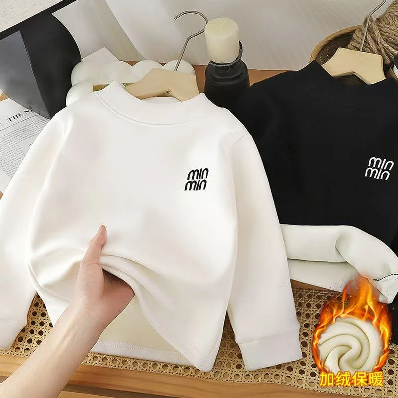 半高领刺绣打底衫冬季男冬装男女童长袖内搭男童保暖儿童洋气上衣