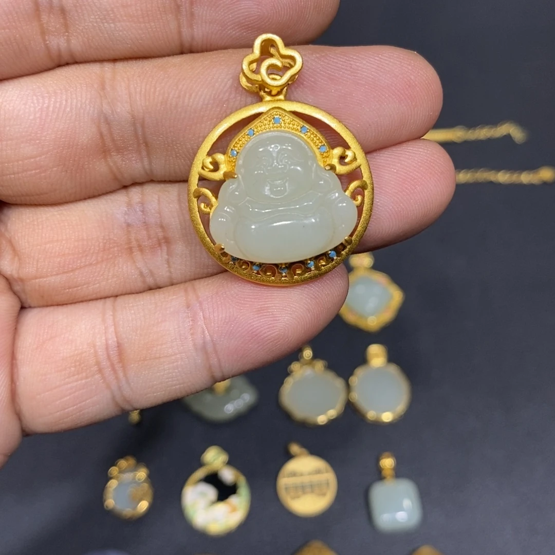 和田玉银S925镀金镶嵌颈饰